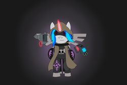 Size: 3000x2000 | Tagged: safe, artist:infinita est lux solis, dj pon-3, vinyl scratch, pony, unicorn, bolt pistol, cypher, dark angels, energy weapon, magic, plasma pistol, simple background, space marine, warhammer (game), warhammer 40k, weapon