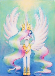 Size: 742x1024 | Tagged: safe, artist:えむ, princess celestia, alicorn, pony, colored pencil drawing, crown, japanese, jewelry, pencil drawing, regalia, solo, traditional art