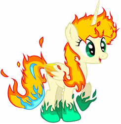 Size: 3024x3080 | Tagged: safe, artist:marble-soda, oc, oc only, alicorn, pony, mane of fire, raised hoof, simple background, solo, white background