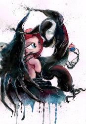 Size: 1600x2293 | Tagged: safe, artist:mashiromiku, pinkie pie, earth pony, pony, pinkamena diane pie, traditional art, venom, venom (2018), watercolor painting