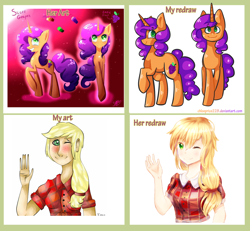 Size: 1024x948 | Tagged: safe, artist:chloeprice228, applejack, oc, human, pony, unicorn, female, humanized, mare