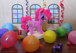 Size: 3762x2597 | Tagged: safe, artist:malte279, pinkie pie, earth pony, pony, balloon, chenille wire, craft, pipe cleaner sculpture, pipe cleaners, streamers