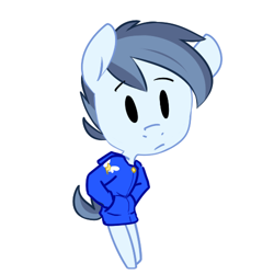 Size: 500x500 | Tagged: safe, artist:kryptchild, shady daze, anthro, chibi, clothes, cute, hoodie, male, patreon, pocket, simple background, solo, white background, wonderbolts logo