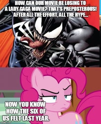 Size: 500x614 | Tagged: safe, edit, edited screencap, screencap, pinkie pie, earth pony, pony, my little pony: the movie, a star is born, blade runner, blade runner 2049, comic, image macro, lady gaga, meme, screencap comic, text, venom