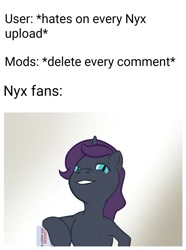 Size: 1043x1399 | Tagged: artist needed, safe, editor:apex soundwave, oc, oc:nyx, alicorn, pony, can't touch this, caption, derpibooru, female, filly, image macro, meme, meta, smug, text