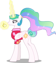 Size: 8992x10000 | Tagged: safe, artist:chrzanek97, princess celestia, alicorn, pony, between dark and dawn, .svg available, absurd resolution, alternate hairstyle, clothes, cutie mark, female, inkscape, levitation, magic, mare, pocket watch, simple background, solo, telekinesis, transparent background, vector