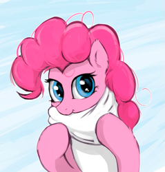 Size: 861x900 | Tagged: safe, artist:hardbrony, pinkie pie, earth pony, pony, clothes, cozy, female, looking at you, mare, scarf, solo