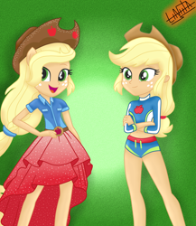 Size: 1300x1500 | Tagged: safe, artist:liniitadash23, applejack, better together, equestria girls, forgotten friendship, belly button, belt, clothes, cowboy hat, crossed arms, freckles, hat, midriff, open mouth, ponied up, skirt, solo, stetson, swimsuit