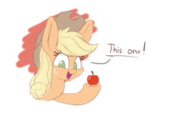 Size: 1500x1000 | Tagged: safe, artist:heir-of-rick, applejack, earth pony, pony, apple, cowboy hat, cute, female, food, hat, jackabetes, looking at you, mare, no pupils, solo, stetson, that pony sure does love apples