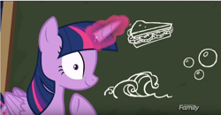 Size: 854x443 | Tagged: safe, derpibooru import, screencap, twilight sparkle, twilight sparkle (alicorn), alicorn, pony, ppov, chalkboard, faic, shrunken pupils, solo, twilight's blackboard