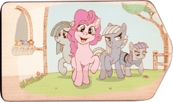 Size: 2859x1680 | Tagged: safe, artist:malte279, limestone pie, marble pie, maud pie, pinkie pie, earth pony, pony, craft, digitally colored, pie sisters, pyrography, siblings, sisters, traditional art