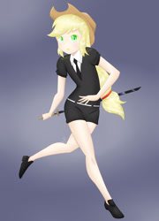 Size: 1600x2222 | Tagged: safe, artist:zoxriver503, applejack, human, clothes, cowboy hat, hat, houseki no kuni, humanized, katana, land of the lustrous, looking at you, necktie, solo, stetson, sword, weapon