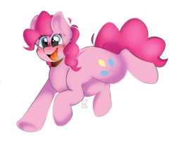 Size: 3200x2689 | Tagged: safe, artist:d-akii, pinkie pie, earth pony, pony, blushing, cutie mark, female, mare, open mouth, running, salivating, simple background, solo, tongue out, transparent background