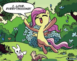 Size: 507x403 | Tagged: safe, idw, fluttershy, pegasus, pony, the cutie mark chronicles, spoiler:comic, spoiler:comicidw2020, adorkable, cropped, cute, dork, eyes closed, female, filly, filly fluttershy, shyabetes, singing, so many wonders, solo, younger