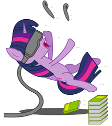 Size: 1883x2100 | Tagged: safe, artist:bladedragoon7575, derpibooru import, twilight sparkle, twilight sparkle (alicorn), alicorn, pony, atg 2016, book, falling, falling over, newbie artist training grounds, solo, tripping, virtual reality