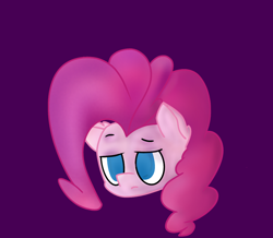 Size: 1260x1100 | Tagged: safe, artist:packy paca, pinkie pie, earth pony, pony, disembodied head, head, no pupils, purple background, raised eyebrow, simple background, solo