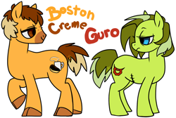 Size: 1024x690 | Tagged: safe, artist:heavy-weight, oc, oc only, oc:boston creme, oc:guro, earth pony, pony, simple background, white background