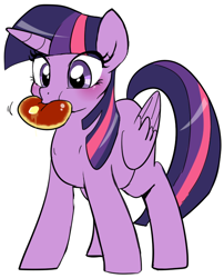 Size: 578x716 | Tagged: safe, artist:haden-2375, twilight sparkle, twilight sparkle (alicorn), alicorn, pony, cute, eating, eye clipping through hair, food, misleading thumbnail, nom, pancakes, simple background, solo, twiabetes, white background