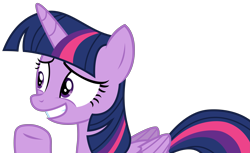 Size: 5075x3109 | Tagged: safe, artist:sketchmcreations, derpibooru import, twilight sparkle, twilight sparkle (alicorn), alicorn, pony, ppov, absurd resolution, female, folded wings, mare, nervous, nervous grin, raised hoof, simple background, solo, transparent background, vector