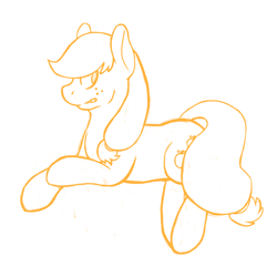 Size: 1500x1500 | Tagged: safe, artist:fatponi, part of a series, part of a set, applejack, earth pony, pony, female, lineart, missing hat, monochrome, profile, simple background, solo, white background