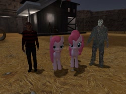 Size: 1024x768 | Tagged: safe, artist:nightmenahalo117, pinkie pie, oc, oc:nightmena, earth pony, pony, female, freddy krueger, friday the 13th, halloween, holiday, jason voorhees, nightmare on elm street, self ponidox