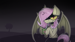 Size: 3840x2160 | Tagged: safe, artist:dfs, artist:difis, artist:dumbf, fluttershy, bat pony, pony, apple juice, bat ponified, drinking, flutterbat, flutterjuice, juice, juice box, looking at you, night, race swap, red eyes, slit eyes, solo, yellow sclera