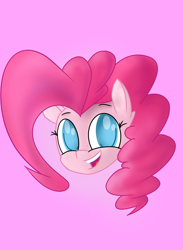 Size: 1900x2600 | Tagged: safe, artist:packy paca, pinkie pie, earth pony, pony, disembodied head, female, head, looking at you, no pupils, pink background, simple background, smiling, solo