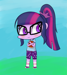 Size: 923x1033 | Tagged: safe, artist:p-skink, derpibooru import, sci-twi, twilight sparkle, equestria girls, book, chibi, solo