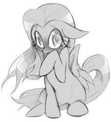 Size: 544x600 | Tagged: safe, artist:thegreatrouge, fluttershy, pegasus, pony, 2017, blushing, looking at you, sketch, solo