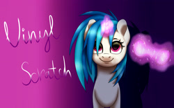 Size: 3200x2000 | Tagged: safe, artist:deltahedgehog, dj pon-3, vinyl scratch, pony, unicorn, cute, female, glasses, gradient background, high res, magic, mare, smiling, solo, vinylbetes