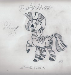 Size: 1578x1689 | Tagged: safe, artist:silversthreads, zecora, zebra, daily sketch, raised hoof, simple background, sketch, solo, traditional art, white background