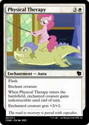 Size: 375x523 | Tagged: safe, edit, pinkie pie, sludge (g4), dragon, earth pony, pony, father knows beast, carrot on a stick, ccg, cupcake, duo, female, food, magic the gathering, male, mare, ponies riding dragons, riding, trading card, trading card edit, twilight's castle