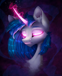 Size: 2090x2552 | Tagged: safe, artist:shoutingbat, dj pon-3, vinyl scratch, pony, unicorn, bust, curved horn, female, glowing eyes, glowing horn, long horn, magic, mare, solo