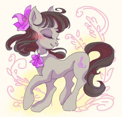 Size: 500x480 | Tagged: safe, artist:tsukuda, octavia melody, earth pony, pony, blushing, eyes closed, female, flower, flower in hair, mare, solo