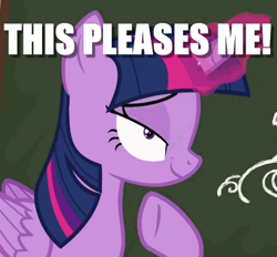 Size: 454x422 | Tagged: safe, derpibooru import, edit, edited screencap, screencap, twilight sparkle, twilight sparkle (alicorn), alicorn, pony, ppov, image macro, meme, smirk, solo, this pleases meme