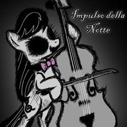 Size: 500x500 | Tagged: safe, octavia melody, earth pony, pony, album, black sclera, bow (instrument), bowtie, cello, cover art, creepy, creepypasta, female, mare, music, musical instrument, nightmare fuel, pinkamena party, scary face, smiling, solo, song cover, speedcore, zalgo