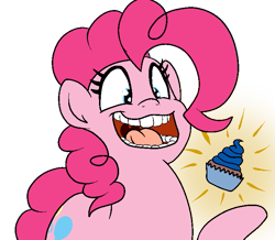 Size: 719x628 | Tagged: safe, artist:bennimarru, pinkie pie, earth pony, pony, cupcake, flat colors, food, human teeth, mawshot, open mouth, simple background, smiling, solo, transparent background