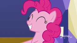 Size: 1920x1080 | Tagged: safe, screencap, pinkie pie, pony, father knows beast, eyes closed, smiling, solo