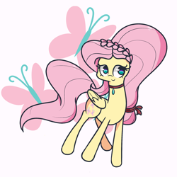 Size: 1280x1280 | Tagged: safe, artist:turtlefarminguy, fluttershy, pegasus, pony, alternate hairstyle, cute, cutie mark background, female, jewelry, mare, necklace, shyabetes, smiling