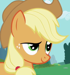 Size: 333x355 | Tagged: safe, screencap, applejack, earth pony, pony, cropped, female, mare, solo