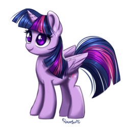 Size: 795x797 | Tagged: safe, artist:confetticakez, twilight sparkle, twilight sparkle (alicorn), alicorn, pony, colored pupils, cute, folded wings, looking at something, signature, simple background, smiling, solo, twiabetes, white background