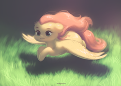 Size: 2580x1852 | Tagged: safe, artist:katputze, fluttershy, pegasus, pony, butt fluff, cheek fluff, cute, female, floppy ears, fluffy, flying, grass, mare, shadow, shoulder fluff, shyabetes, smiling, solo, spread wings, windswept mane, wing fluff, wings