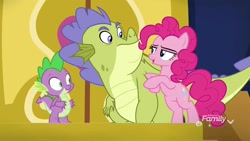 Size: 1920x1080 | Tagged: safe, screencap, pinkie pie, sludge (g4), spike, dragon, pony, father knows beast, winged spike