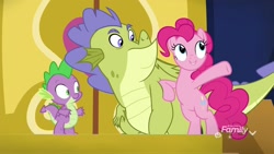 Size: 1920x1080 | Tagged: safe, screencap, pinkie pie, sludge (g4), spike, dragon, pony, father knows beast, winged spike