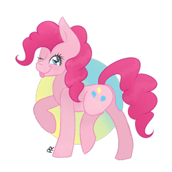 Size: 894x894 | Tagged: safe, artist:pitifulrocks, pinkie pie, earth pony, pony, cute, digital, food, one eye closed, raised hoof, simple background, solo, tongue out, transparent background, wink