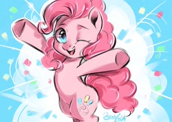 Size: 2048x1448 | Tagged: safe, artist:colorfulcolor233, pinkie pie, earth pony, pony, female, mare, one eye closed, solo, wink