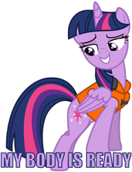 Size: 2516x3275 | Tagged: safe, artist:sketchmcreations, derpibooru import, twilight sparkle, twilight sparkle (alicorn), alicorn, pony, ppov, female, folded wings, lifejacket, mare, meme, my body is ready, simple background, solo, transparent background, vector