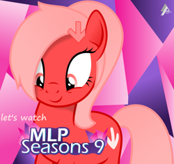 Size: 1799x1690 | Tagged: safe, artist:arifproject, oc, oc:downvote, earth pony, pony, season 9, abstract background, cute, derpibooru, derpibooru ponified, female, grammar error, looking down, mare, meta, ocbetes, ponified, ponytail, simple background, smiling, solo, text, vector