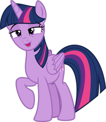 Size: 4392x5030 | Tagged: safe, artist:osipush, derpibooru import, twilight sparkle, twilight sparkle (alicorn), alicorn, pony, ppov, absurd resolution, female, folded wings, mare, open mouth, raised hoof, simple background, solo, transparent background, vector