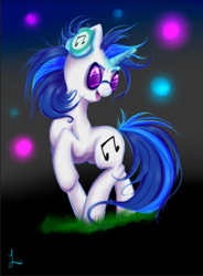 Size: 500x679 | Tagged: safe, artist:thefluffyvixen, dj pon-3, vinyl scratch, pony, unicorn, female, mare, smiling, solo, sunglasses